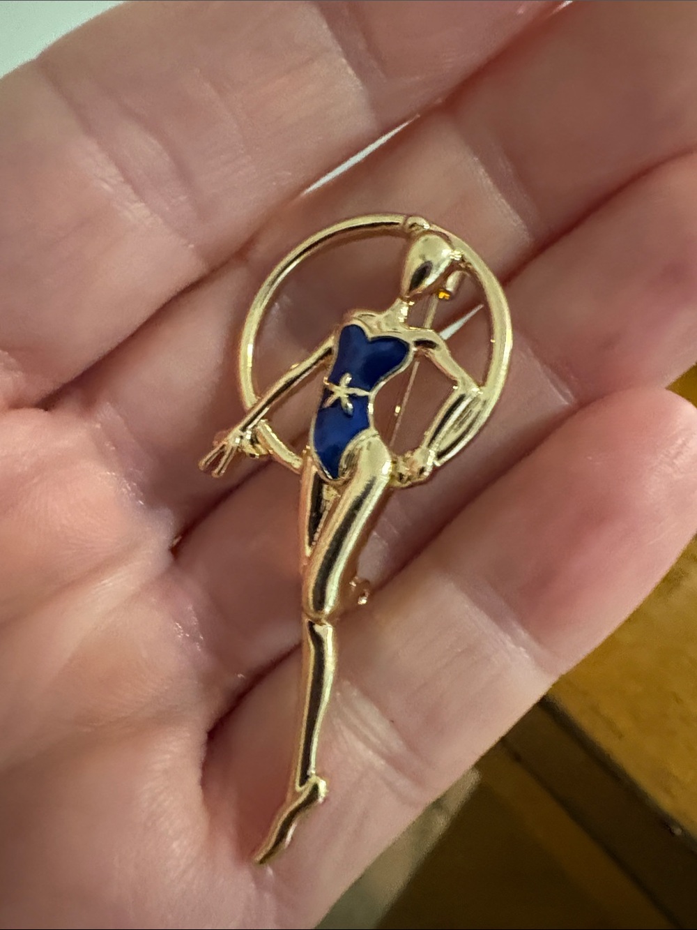 Gold-Tone Woman Brooch with Blue Enamel Swimsuit